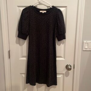 Loft: Mini Dress in Black-and-Charcoal Polka Dot; Size: Small